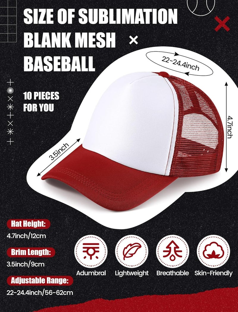 Tarpop 10 Pcs Sublimation Blank Trucker Hats Bulk Mesh Baseball Cap Polyester Mesh Trucker Hat for Men and Women - Image 2